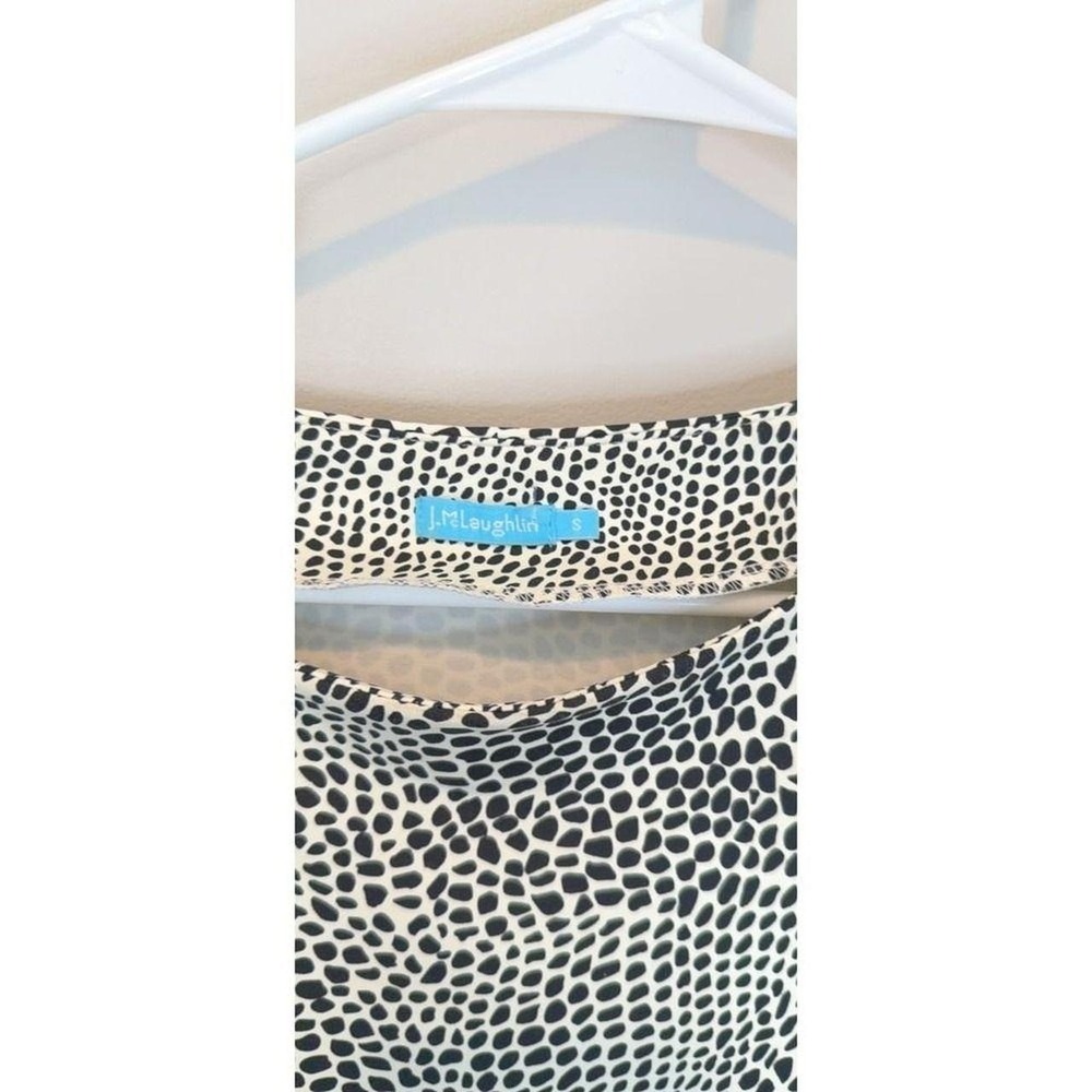 J.McLaughlin Dotted Animal Print Sheath Dress Black White Ruched 3/4 Sleeve S - Picture 5 of 6